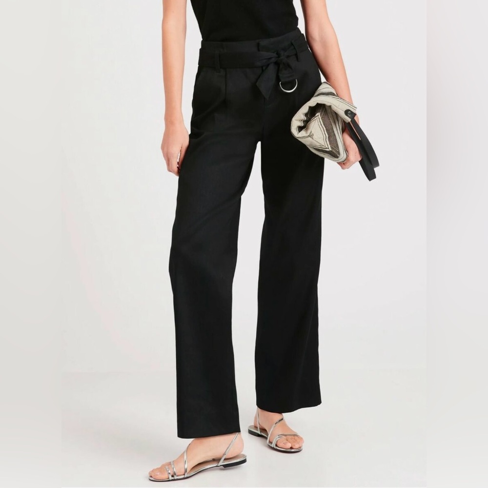 Banana Republic Wide-Leg Linen-Cotton Pant Size 8L Black NWT